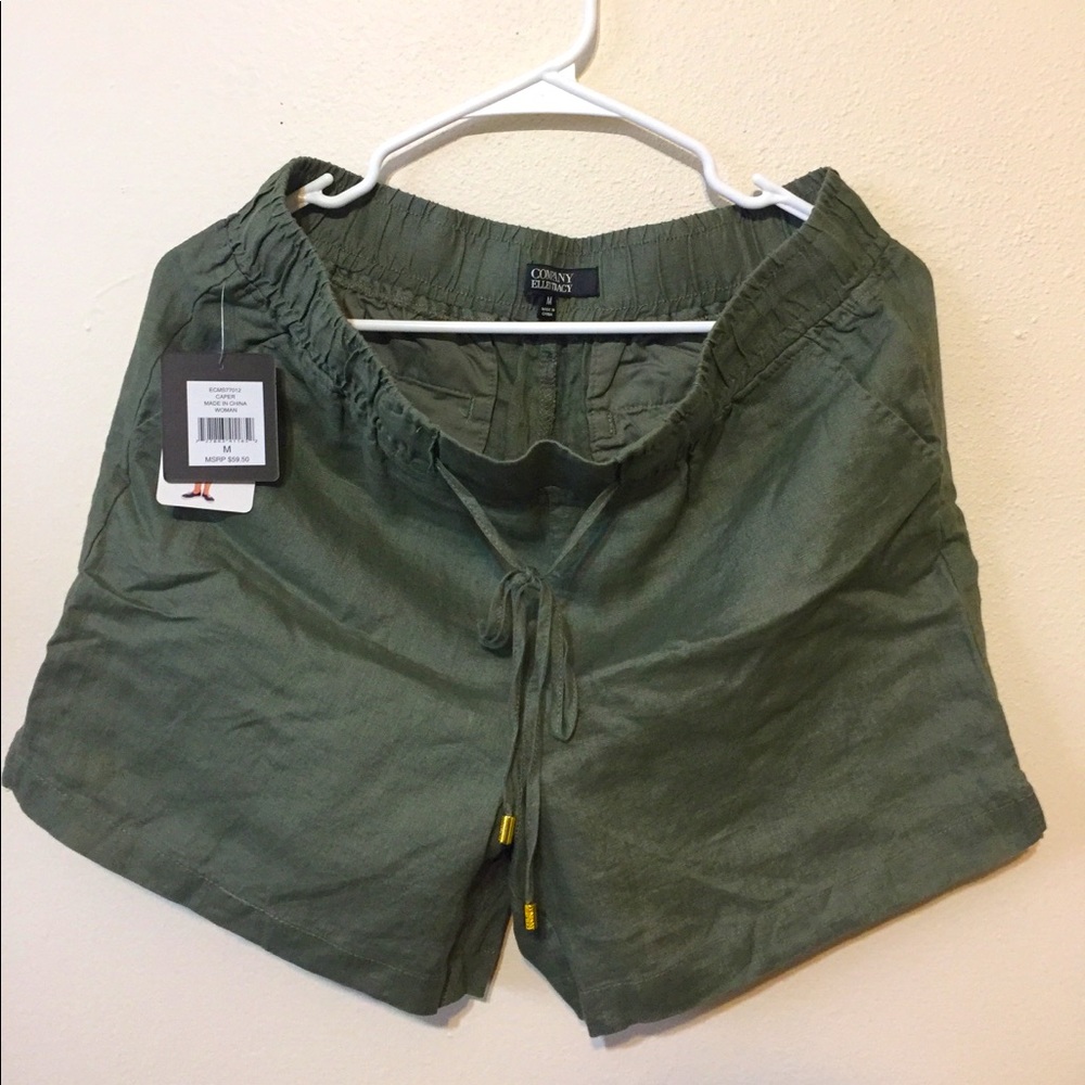 Ellen Tracy Olive Linen Shorts